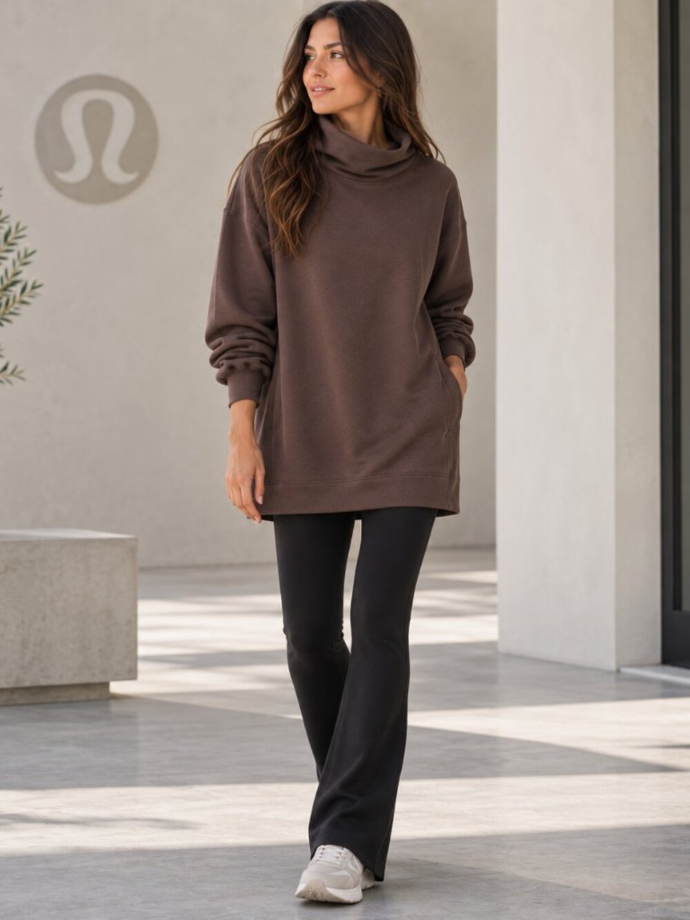 Lululemon Softstreme Sweatshirt Funnel Neck Pullover Espresso Oversized Yoga